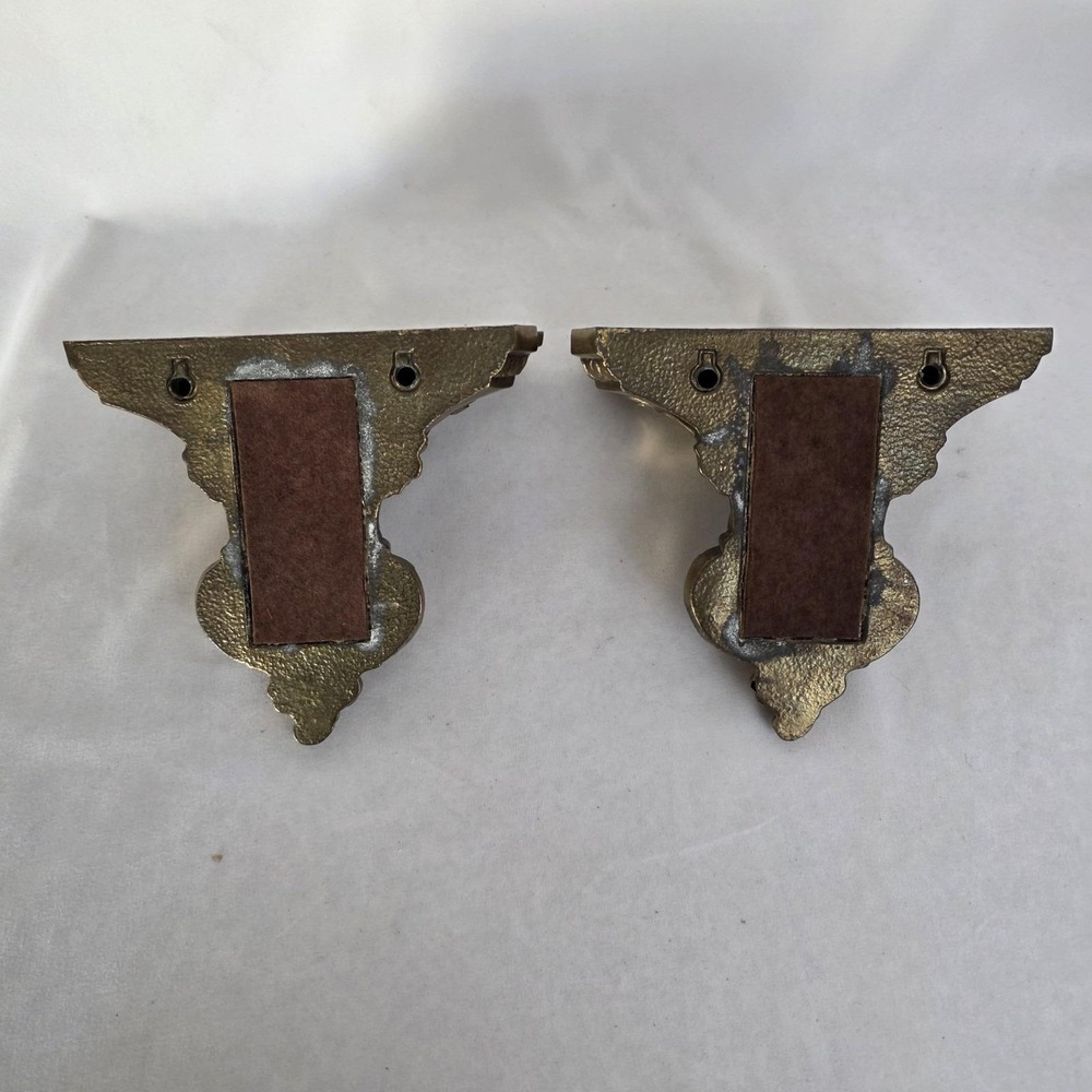 Pair of 2 Vintage Ornate Gilded Brass Wall Sconce Shelves MCM Hollywood Regency - Picture 7 of 14
